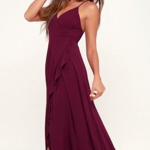 NWOT Lulus "In Love Forever" Burgundy Lace-Up High-Low Maxi Dress